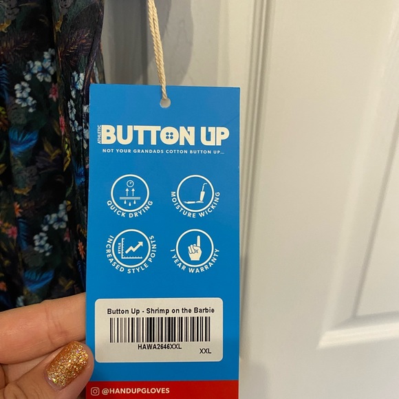 New! HandUp Hawaiian SHRIMP ON THE BARBIE Button Up Shirt XXL - Picture 5 of 6